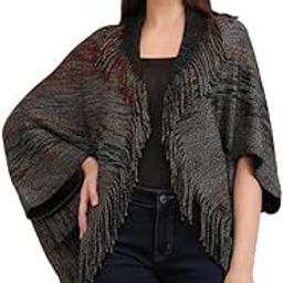 MANRA Women Woolen V-Neck Poncho Open Front Half Sleeves Shrug Style Wrap with Tassel Fringe for Women (SC 111 SHRUG)-4
