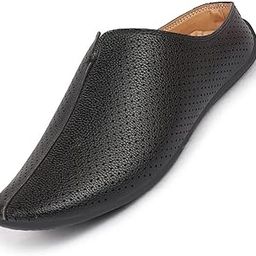 Men's Back Open Perforated Ethnic Party Wedding Mules Slip On Shoes-13