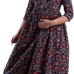Maternity Gown for Women | Comfortable Printed Cotton Feeding Kurti with 2 Side Zipper and Side Dori | Pre & Post Pregnancy Wear | 3/4 Sleeve, Round Neck-image-78