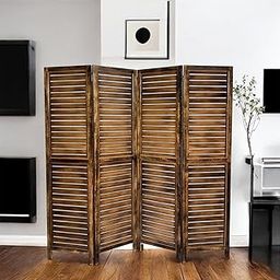 AB Craft 4-Panel Wooden Room Divider, Rustic Brown, Louvered Design, Privacy Screen for Living Room, Bedroom, Study-image-72