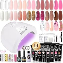 ROSALIND Poly Nail Gel Kit-14 Colors Clear Nude Poly Nail Gel Kit with 48W U V Nail Lamp Base and Top Coat Slip Solution for Glitter Pink Poly Nail Gel Starter Kit-image-19