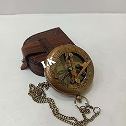 Antique Brass Sundial Push Button Compass Pocket Sundial Compass Navigational Compass Direction with Leather case-14
