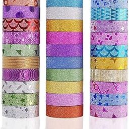Eclet Pack of 36Pcs Colorful Decorative Adhesive Glitter Tape Rolls, Color Tape, Designer Tape, Decorative Material Set of 36Pieces Craft Material Glitter Tape Decoration-image-6