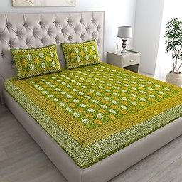 LIVING ROOTS Cotton 1 Queen Size Bedsheet with 2 Pillow Cover 86 * 96 inches (7.1 * 8 Feet) | Rich Fast Colour with No Colour Bleeding | Soft & Skin Friendly (02-31-588-C)-image-92