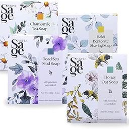 PURPLE SAGE Be Spoke Collection - Chamomile Tea Soap, Honey Oat Soap, Dead Sea Mud Soap and Haldi Bentonite Soap, Handmade, Vegan, 100% Natural Ingredients, Men and Women Set of 4-3