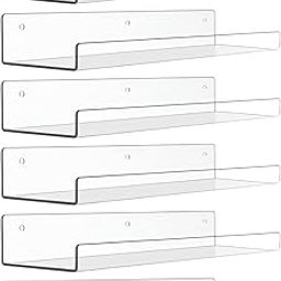 Floating Shelves 15 Inch Clear Acrylic | Thick Invisible Wall Display Shelf 4 mm | Book Shelves for Bedroom, Living Room, Bathroom, Office (Pack of 6)-16