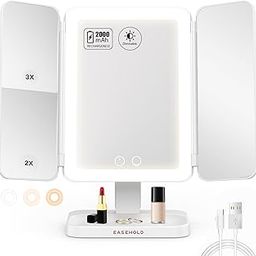 Easehold Tri-Fold Lighted Vanity Mirror Three Panel 21Pcs Led Light 180 Degree Free Rotation Countertop Cosmetic Makeup Mirror by Easehold-36