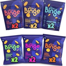 The Healthy Binge Assorted Baked Chips Snacks for Adults and Kids | Ragi, Jowar, Moringa, Amaranth & Quinoa Chips | Protein and Fiber Rich |Indian Masala, Cajun Spice, Cheese, BBQ, Chatpata Chaat, Salted Caramel | Pack of 12 (40 Gm X 12)-image-67