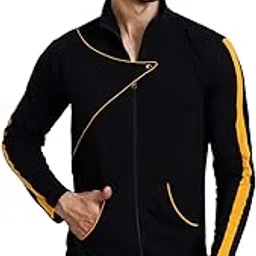 black collection Men's Self Design Full Sleeves Zipper T Shirt-picture-3