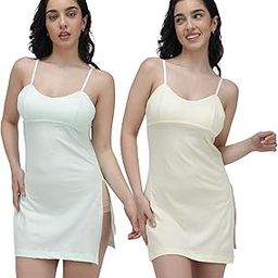 Pack of 2 Light Assorted Sleeveless Solid Cotton Adjustable Long Slips for Women | Colour May Vary | Assorted Colours-picture-40