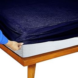 Feelme Mattress Cover Single Size 72x48 Waterproof Cotton Mattress Protector for Single Bed (72x48 Inch/ 6x4 Feet Blue) 210 GSM 100% Waterproof-image-77