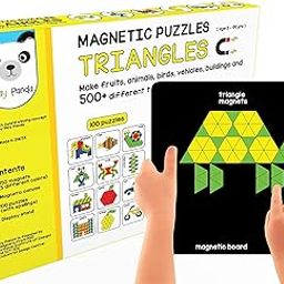 Play Panda New Magnetic Puzzles : Triangles - Includes 250 Colorful Magnets, 100 Puzzles, Magnetic Board, Display Stand, 200 Pieces-image-16