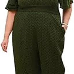prettyplus by desinoor.com Plus Size Mehendi Smocked Jumpsuit For Women Stylish-picture-8