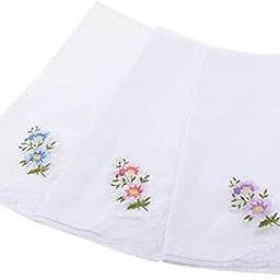 SDR Pack of 12 Flower Embroidery Lace Cotton Handkerchiefs Hanky for Women White-51