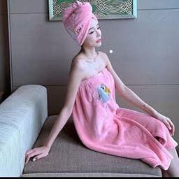Kruvis Women's Wearable Bath Towel Set – Quick-Drying, Absorbent, Non-Cotton Lint-Free Bath Skirt & Hair-Drying Cap | Tube Top Bathrobe for Home & Spa-image-48