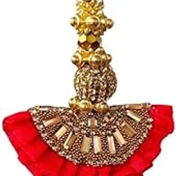 Vibgyor Products Golden latkan for Lehenga Blouse Tassels Handmade Dress Ornaments (Pack of 2 Latkans) (Red Gold)-image-13