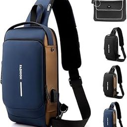 PU Leather Bag, Anti-Theft Sling Backpack with USB Charging Port, Single Shoulder Bag, Crossbody Chest Bag for Men, Women, Waterproof, Travel Shoulder Sling Bags (Black_Brown)-image-21