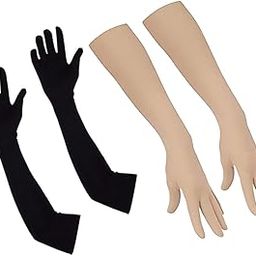 Ocean Unisex cotton Arm Sleeves for Summer and Sun protection full hand long gloves for bike riding men and women washable and reusable 2 Pair (Black & Skin)-6