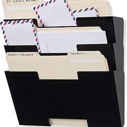 INDIAN DECOR 29775 Decorative Wall Mount Steel File Holder Organizer Rack 3 Sectional Modular Design, Wider Than Letter Size 13 Inch, Multi-Purpose, Display Magazines, Sort Files and Folders - Black-29