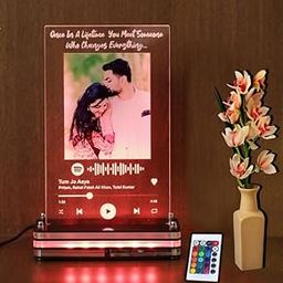 giftsnplaques LED Photo Frame With Remote | Acrylic Personalized Spotify Plaque|Personalized Gifts With Scannable Song Code & Photo|Best Custumized Ligiting Frame|(Clear Plexiglass, Tabletop)-12