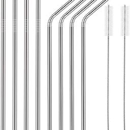Stainless Steel Straws for Drinking with Brushes Pack of 10Pieces (4 Bent + 4 Straight + 2 Brushes) Long Steel Straws for Drinking Juice & Drinks for Kids and Adults-image-54