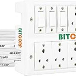 Bitcorp Power Extension Board 6 Socket 6 Switch, 6A 2500W Surge Protector 2 Meter Electric Cord for Appliances, Fridge, Home, Office, Computer, AC (White) 220 Volts-24