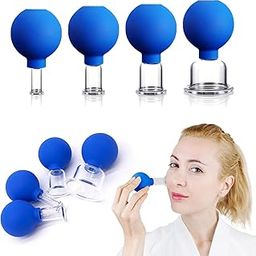 Glass Facial Cupping Professional Massager Set- 4Pcs Silicone Vacuum Suction Face Massage Cups Anti Cellulite Lymphatic Therapy Sets For Eyes,Face And Body, Blue-picture-19