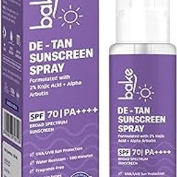 BAKE Spf 70 Sunscreen Spray Pa++++|Waterproof - 180 Minutes|With 2% Kojic Acid & Alpha Arbutin,Sweat Resistant|For Tan Removal,Pigmentation & Uva/B Sun Protection|No Whitecast,Lightweight - 100Ml,All-image-40