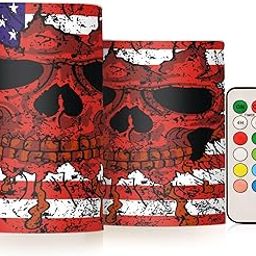 OURVII 2pcs Skull America Flags Flameless Candles Set Remote Timers Pillar Candles for Home Bedroom Bathroom Outdoor Party Garden Ambient Lighting Kitchen Decoration-image-97