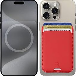 Pro Magnetic Series Vegan Leather Mag Safe Wallet Card Holder [ Ultra Strong Magnets ] Compatible with Magsafe for iPhone 16 15 14 13 12 RFID Block Supports 3 Cards 10 Colours (Red)-image-71