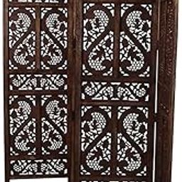 Rajasthani Arts Wooden Living Room Partition/Divider Room Separator for Home/Office Melamine Finish Brown S Design (5 Panel)-picture-14