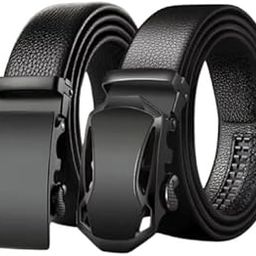 Men's synthetic Leather Belt with Automatic Ratchet Buckle, Black, Modern Design pack of 2-image-38