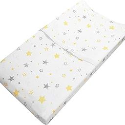 American Baby Company Printed 100% Natural Cotton Jersey Knit Fitted Contoured Changing Table Pad Cover, Golden Yellow Star, Soft Breathable, for Boys and Girls-image-53