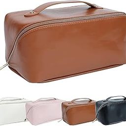 ROMINO Wide Opening Leather Travel Makeup Organizer Pouches for Women, Large Capacity Cosmetic Bag with Handle and Divider, Multifunctional Travel Pouch Vanity Makeup Bag, Waterproof, 12 Cm (Brown)-image-55