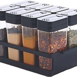 SEKOY Plastic Black Kitchen 8 Pcs Sets Air Tight Rasoi Box Spice Storage Jar Masala Box Spice Container Idle For, Easy Flow Spice Storage Container With Tray-19