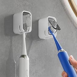 HASTHIP® 2PCS Wall Toothbrush Holder with Dustproof Cover & Clear Window, Self-Adhesive Vertical Toothbrush Storage, Quick Dry, Removable Design, Compact Space-Saving Bathroom Organizer for Home-27