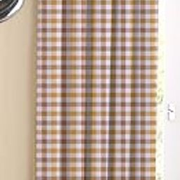 AIRWILL Cotton Lanfrancki Yellow Designed Blackout and Room Darkening 7ft Door Curtains Pack of 1 pc. (Checks - Yellow,Grey)-image-3