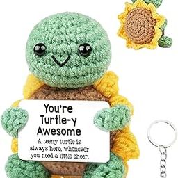 GODSDWARES Turtle Soft Toy, Crochet Toys, Plush Keychain Cute Sunflower Turtle with Keychain Handmade Soft Toys Inspirational Gifts for Women Men Emotional Motivational Turtle Desk Decor-image-12