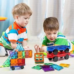 ANVIE & ABEER Building Blocks Set of 20 Pcs Magnteic Tiles for Kids, Educational Stacking Blocks for Boys Girls, Magnets Construction Toys,Stem Preschool Toy (20 Tile +2 CAR Chassis)-image-66