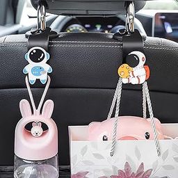 Wolpin Car Backseat Headrest Hook/Hanger Universal Durable Organiser Space Saver for Handbag, Wallets, Keys, Grocery Bags (Astronauts, Pack of 2) Metal, Black-3