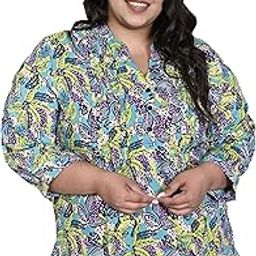 Printed Pintucks Three Quarter Longline Plus Size Women Tops & Tunics-23