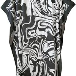 Short Kaftan for Women/Relaxed Fit/Black & White Swirl Print-image-21