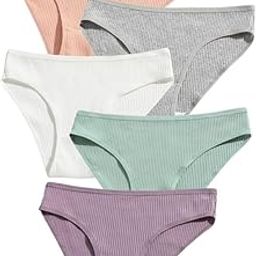 5pcs Panties Cotton Briefs mid Waist Bikini Panty Sports Underwear Girls Breathable Solid Color Ribbed Underpants-image-44