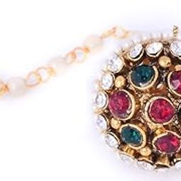 Gold Plated Rajasthani/Rajputi Traditional Borla(Forehead Hair Accessory) with CZ, Pearl and Stone for Women-image-34