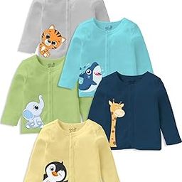 Cotton Unisex Front Open Full Sleeve T-Shirt with snap Buttons and Cute Prints Combo Pack-image-36