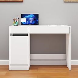 VIKI Engineered Wood Computer Table, Study Table, Desks with Door Storage, 2 Drawers for Adults/Students, Office Home | JOWAI | Frosty White, 104.7W x 75H x 40D | 1 Year Warranty-8