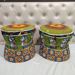 POSHMANDALA Embroidery Work Bamboo Mudda Cover Muddy Stool Ottaman Pouffes Patio Chair Footstools Cover Size 17x18 Inches, Set of 2 Pieces (ONLY Cover)-image-111