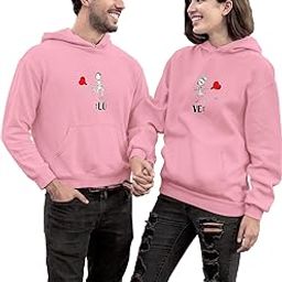 Men's & Women's Casual LO+VE Love Printed Full Sleeve Cotton T Shirt, Warm Pullover Monkey Cap, Hooded Neck, Regular Fit, Sweatshirts Hoodies for Couple-image-91