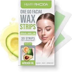 Hilary Rhoda Women One Go Facial Wax Strips - Ready-To-Use for Face, Cheek, Upper Lip & Chin - With 2 Finish Wipes - 20 Strips (Avocado Oil), Pack of 1-80