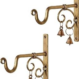 Lamcy Plaza Hand Forged Metal Antique Golden Brass Wall Bracket for Hanging | Planter | Wind Chime | Tea Light Holder | Indoor | Outdoor | Each Size L7.5 X W1 X H7.5 Inches | Pack of 2-image-94